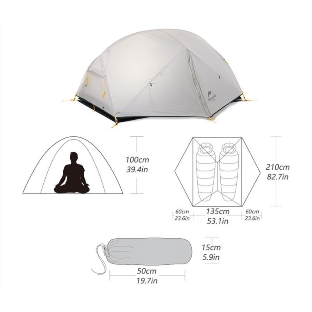 Dimensions Tente 2  places Mongar de Naturehike - Tente autoportante