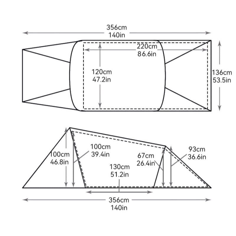 Dimension tente Taihang 2 de 3 UL Gear