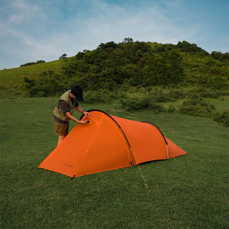 Campeur avec tente tunnel 4 saisons - Taihang 2 chambres couleur orange