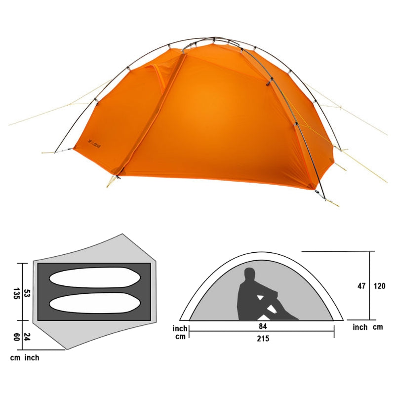 Dimension de la tente 2 places autoportante Taiji 2 orange - 3F UL Gear