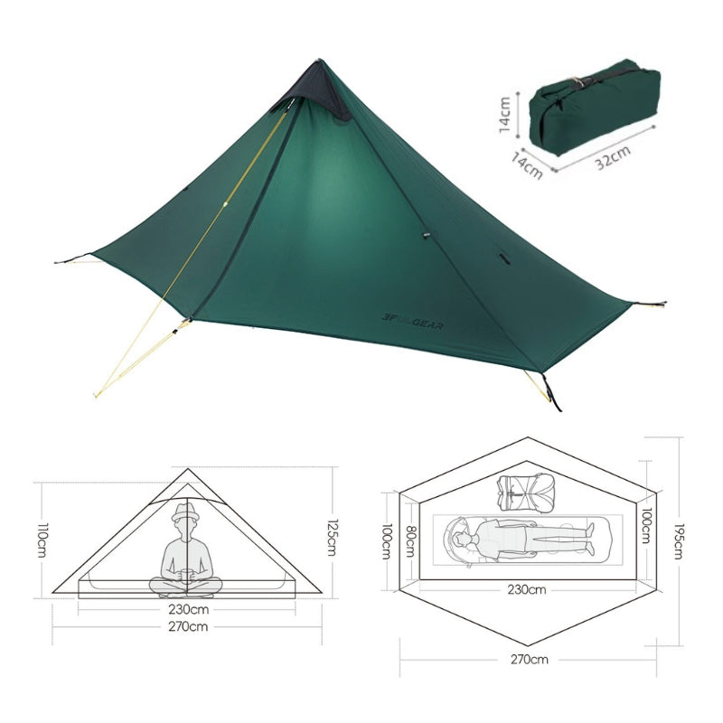 Dimension de la tente lanshan 1 2026 - Couleur verte - 3F UL Gear