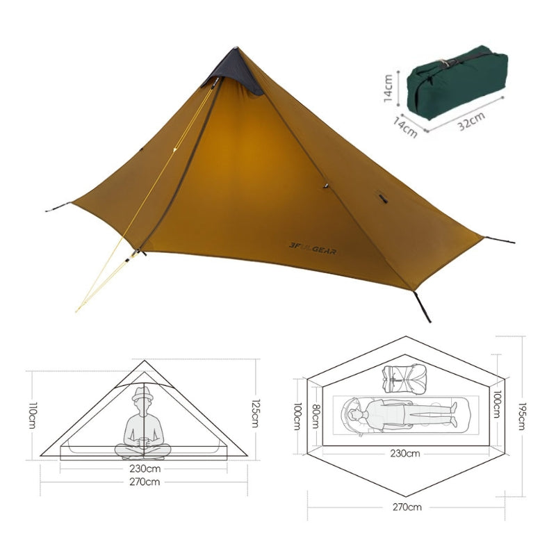 Dimension de la tente lanshan 1 4 saisons 2026 - Couleur kaki - 3F UL Gear