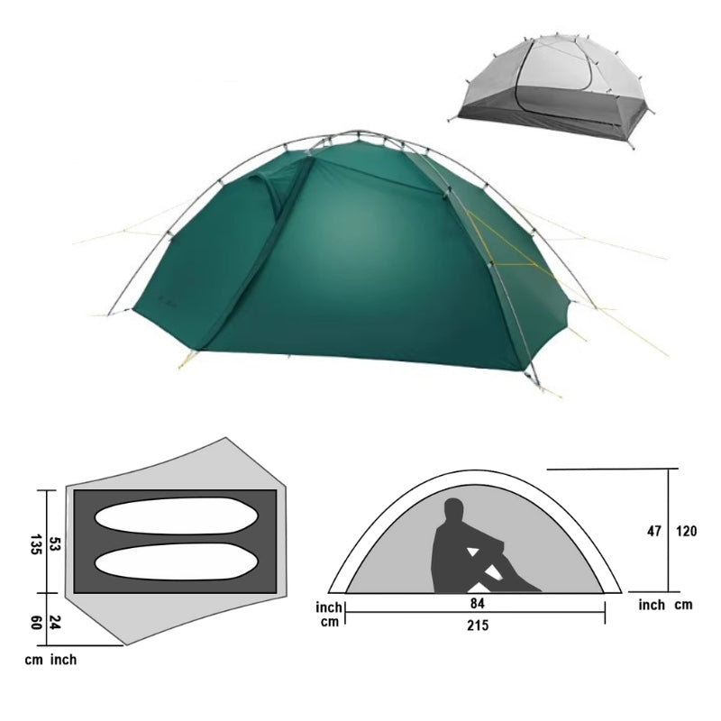Dimension de la tente Ultra légère 2 places Taiji 2 - 3F UL Gear