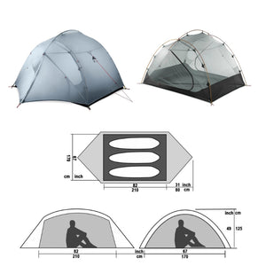 Dimension de la tente 3 places Qingkong 3 - 3F UL Gear