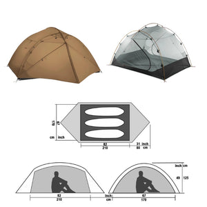 Dimension de la tente 3 places Qingkong 3 - 3F UL Gear