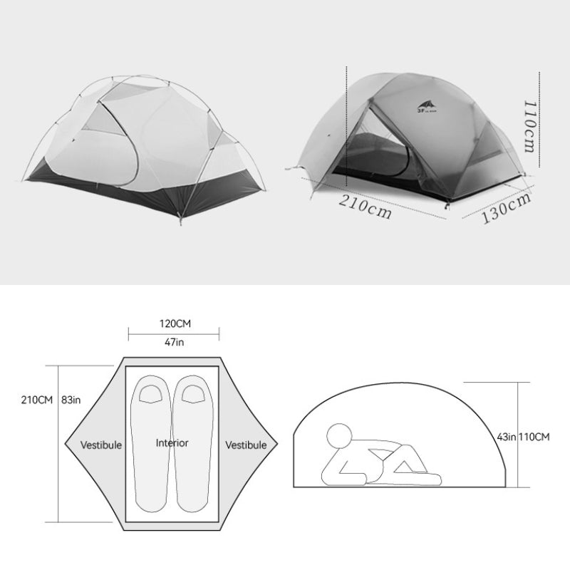 Dimension de la Tente 4 saisons 2 places ultra légère - Cloud 2 de 3F UL Gear