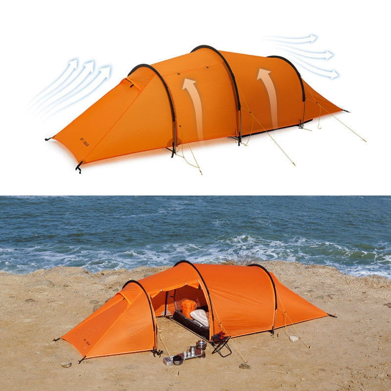 Tente tunnel orange 2 places - Tente Taihang 2 MAX sur une plager - Tente Koksoak Outdoor