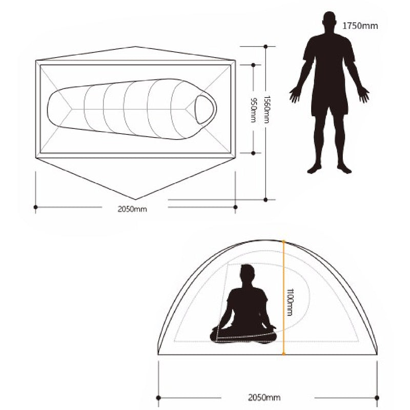 Dimensions Tente 1 place Ultralight 1 de Naturehike - Koksoak Outdoor