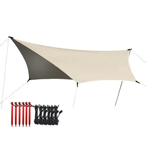 Tarp light kaki avec piquets et cordes - Bâche de camping hexagonale -  Tarp camping - Koksoak Outdoor