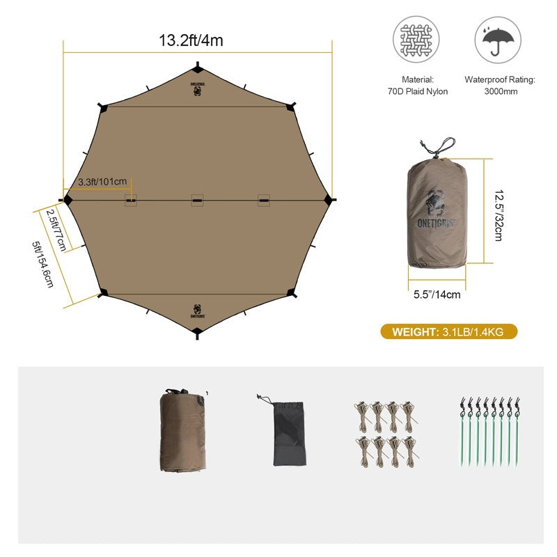 Tarp camo - Tarp Ultralight octogonal - Tente tarp khaki - Koksoak Outdoor