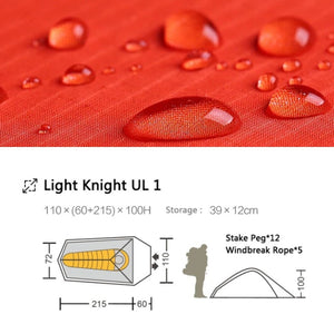Dimension tente 1 place Light Knight UL 1 de Mobi Garden - Tente solo