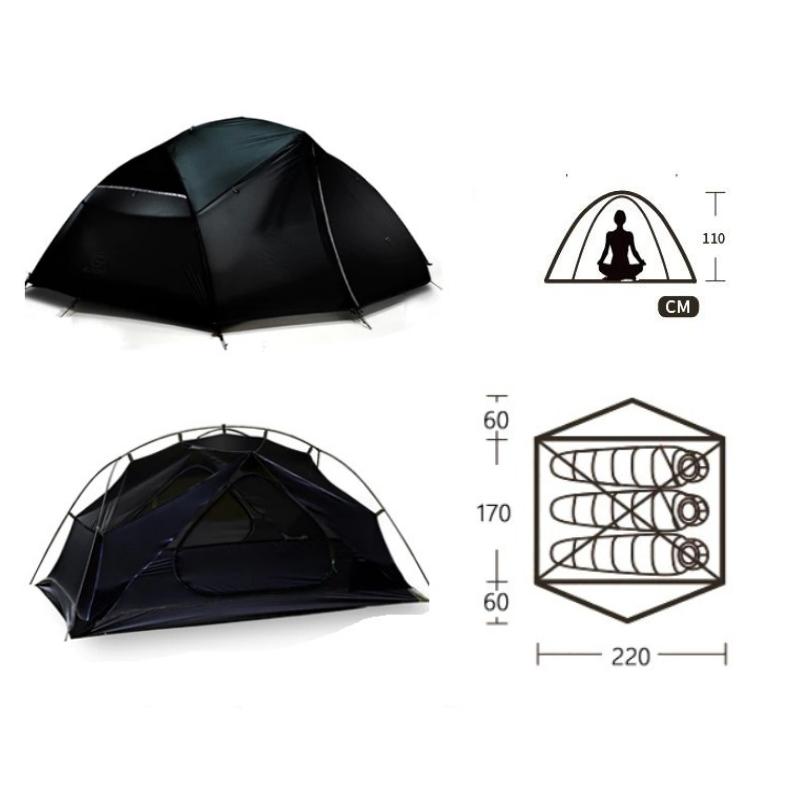 Dimension Tente de randonnée 3 places - Tente Aricxi  noir - Tente 3 personnes de 2.2kg - Koksoak Outdoor